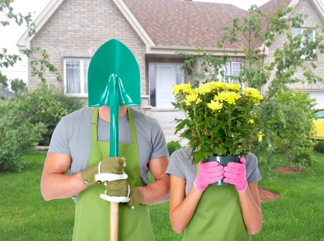Professional gardener using protective equipment